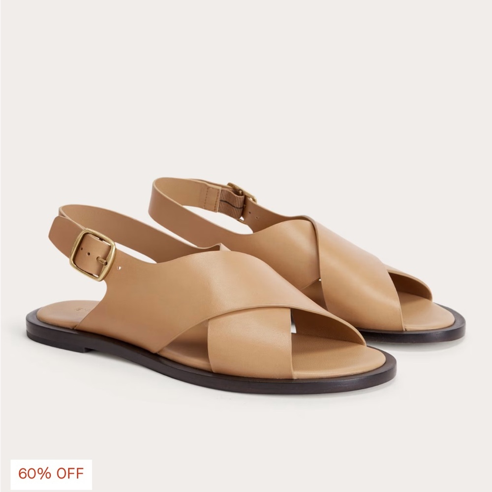 Everlane The City Crossover Leather Sandal in Light Taupe Tan NEW
